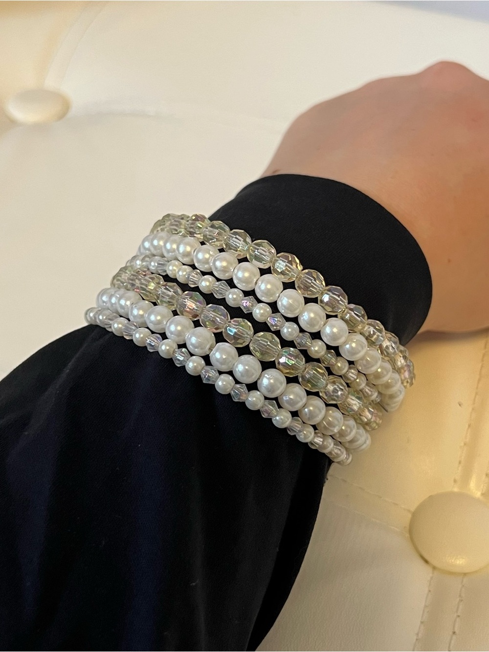 Pearl & Crystal Multi-Strand Wrap Bracelet - White